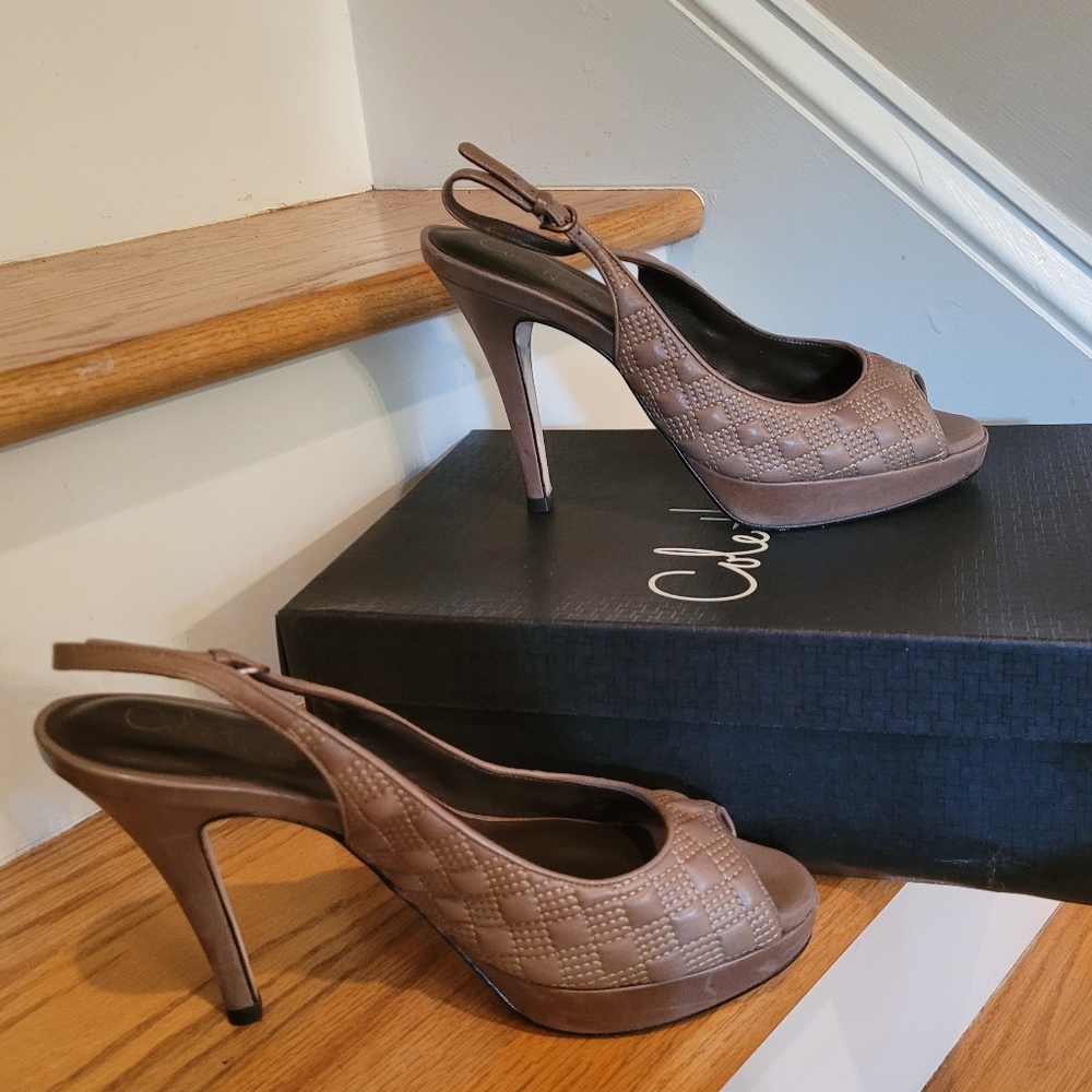 Cole Haan Women's Gray Leather Peep Toe Heels